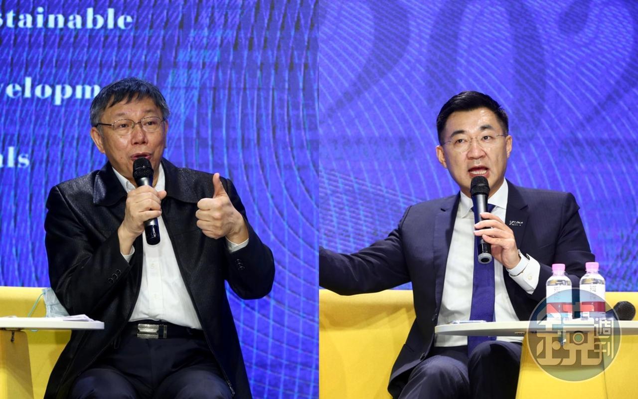 柯文哲(左圖)與江啟臣(右圖)同台,引發外界熱議。