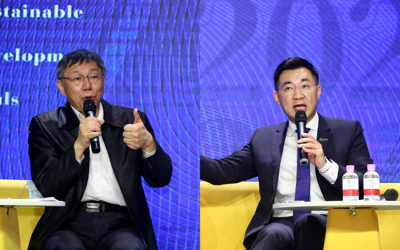 柯文哲（左圖）與江啟臣（右圖）同台，引發外界熱議。