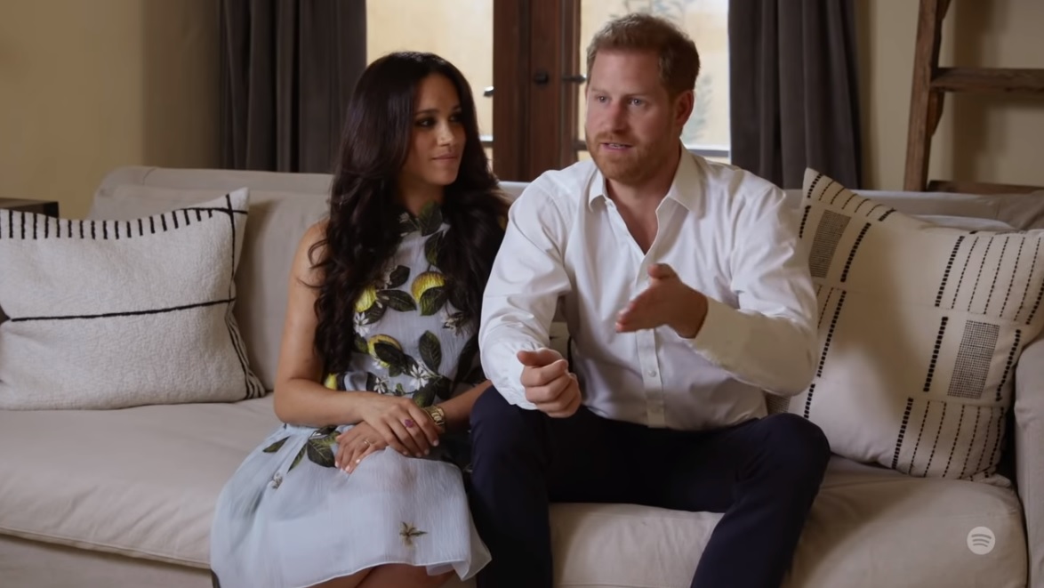 哈利王子（右）與梅根現身Spotify Stream On影片中。（翻攝Spotify YT頻道）
