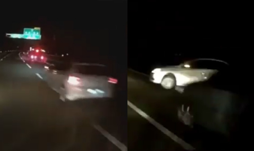 受害車輛的行車紀錄器錄下疑似競速的2輛白車。（翻攝自臉書社團「台中踢爆網」）