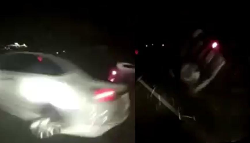 肇事的白車在擦撞前輛車後,隨即撞擊護欄。(翻攝自臉書社團「台中踢爆網」)