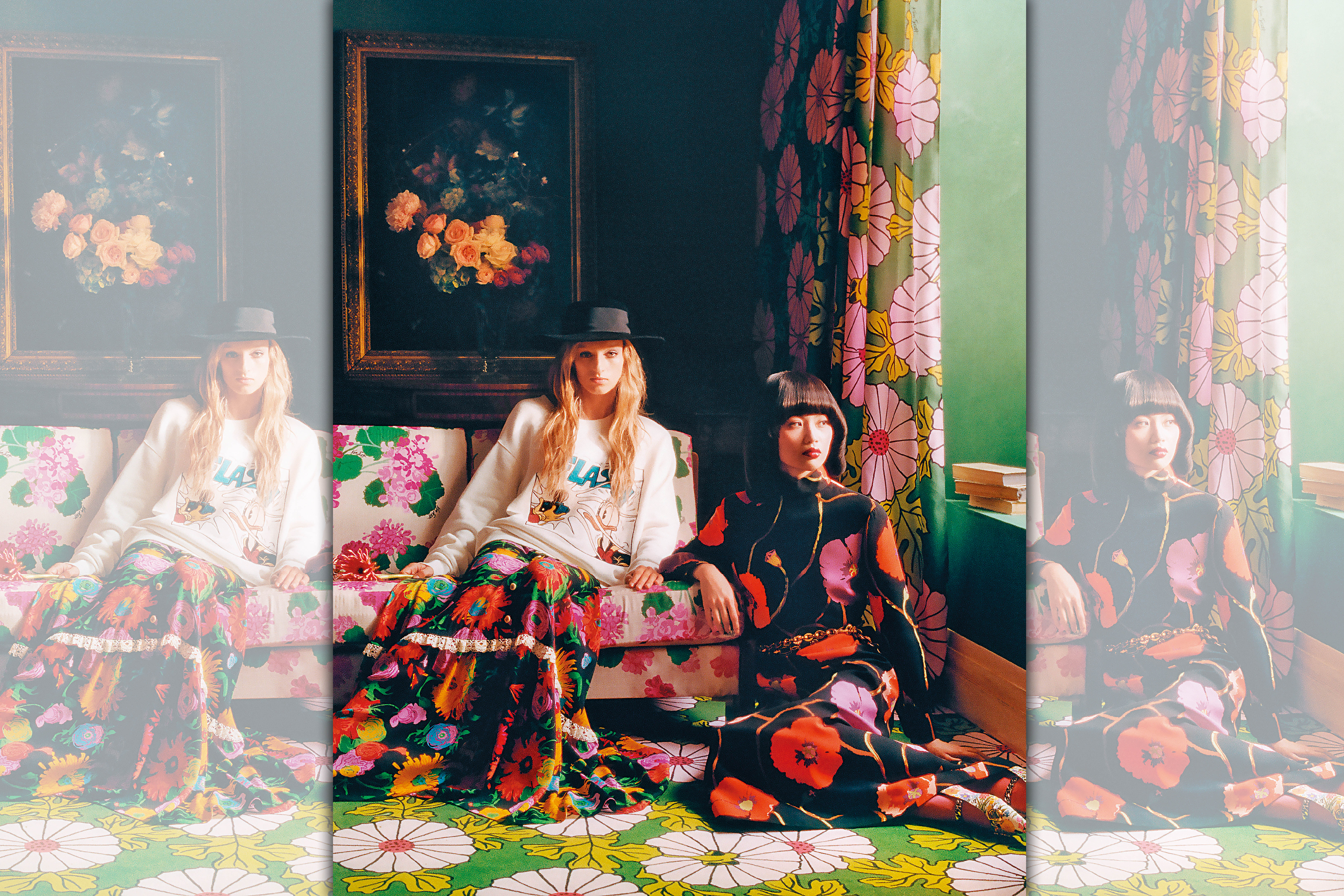 Gucci創意總監Alessandro Michele說：「Ken Scott為花朵注入浪漫精神，使它們成為流行文化。他處理花朵的方式像處理商標一樣，對它們進行複製，將它們變得醒目。我喜歡他的作品，因為那些花朵圖案讓我著迷。」（GUCCI提供）