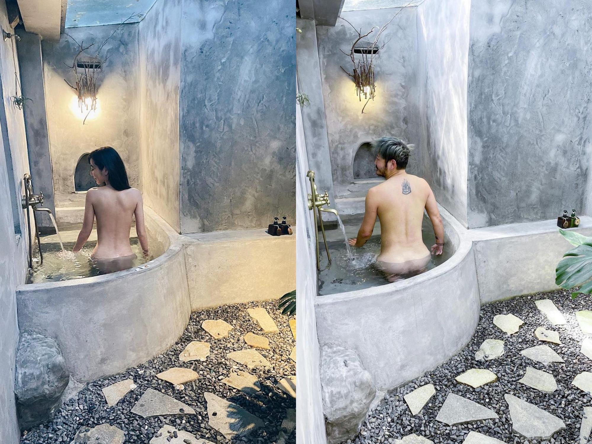 日前曾莞婷上傳背部全裸泡湯照,好友KID也學她拍了同樣照片。(翻攝自曾莞婷/KID IG)