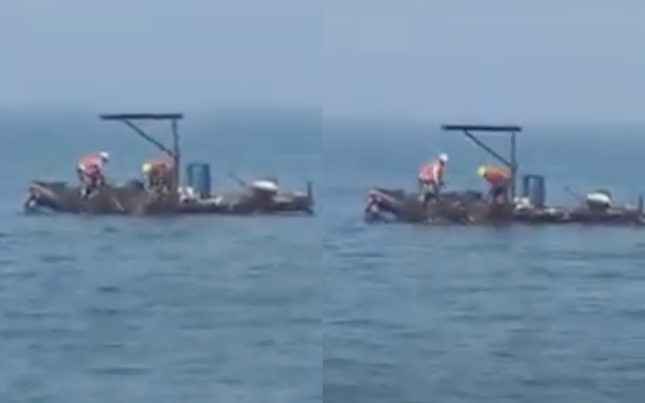 彰濱離岸風電工程承包商隨意傾倒廢棄物到海中。（翻攝自爆料公社）