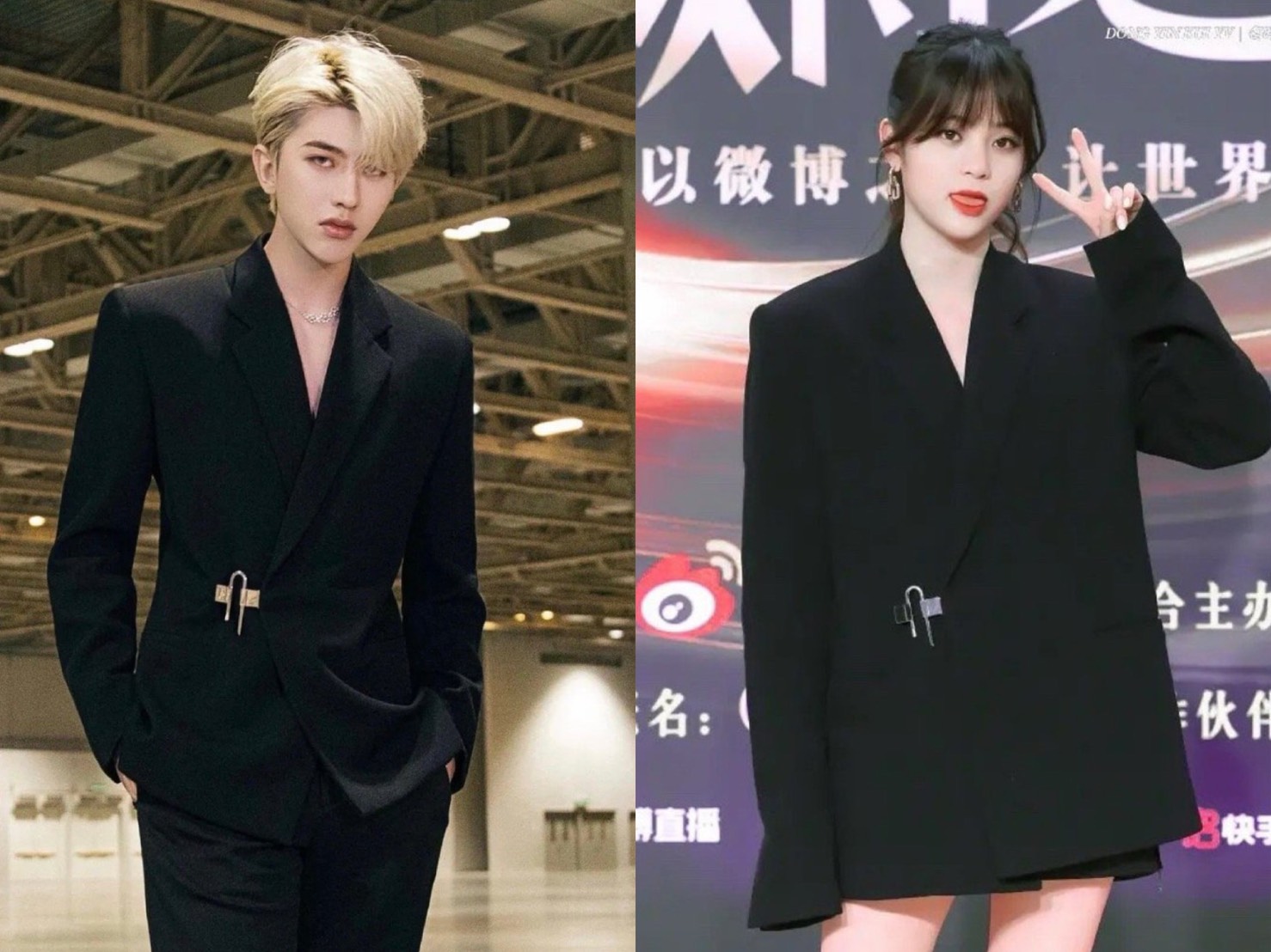 歐陽娜娜微博之夜與蔡徐坤撞衫遭罵翻。（翻攝自新浪微博）