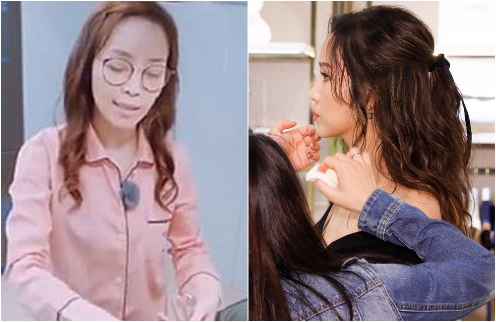 侯佩岑參加實境秀節目，竟斗膽秀出素顏居家樣子。（左圖，翻攝自微博）天下沒有醜女人，只有懶女人！侯佩岑上妝美呆，最佳化妝獎手到擒來！（右圖）