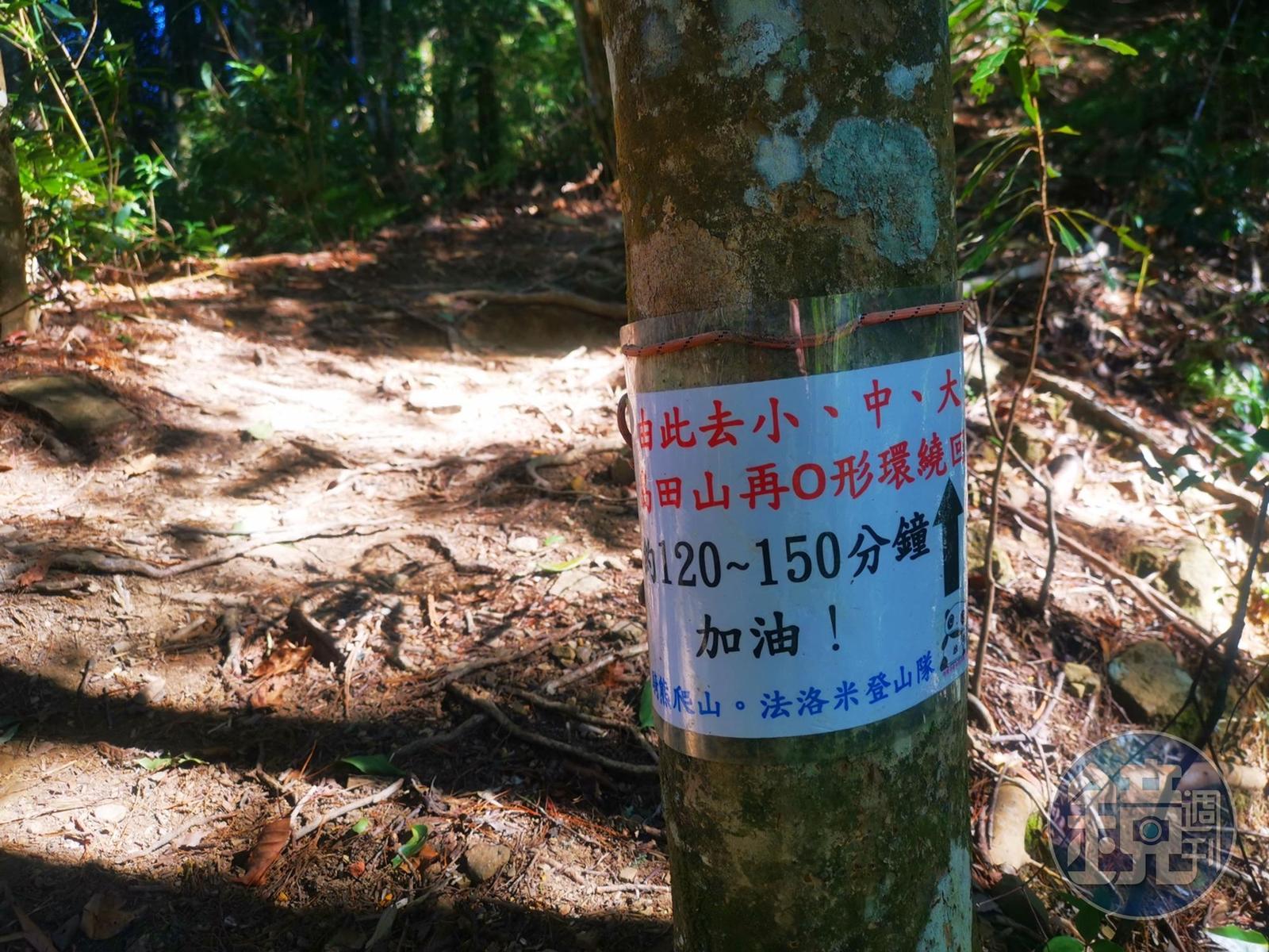 分叉路時的路標註明時程。
