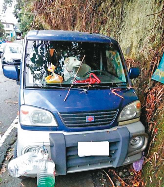 林英昌居無定所,以車為家,還養了一條小白狗排解寂寞。(東森新聞提供)