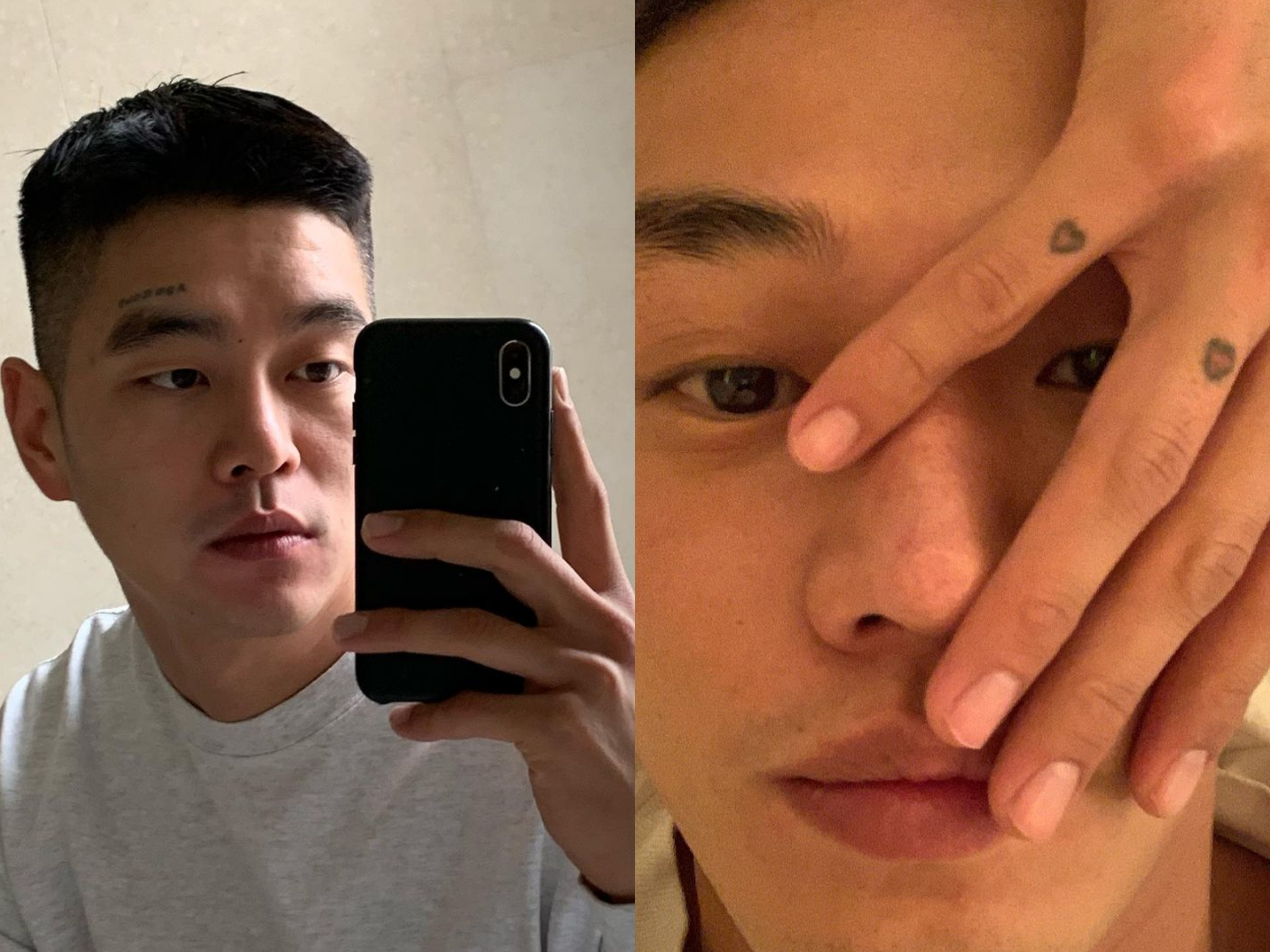 劉亞仁（右）與疑似男友的男子（左）先後在IG分享對方正面照片，還配了一樣的文字，被認為等同公開戀情。（翻攝自@hongsick、@haneyl_choi IG）