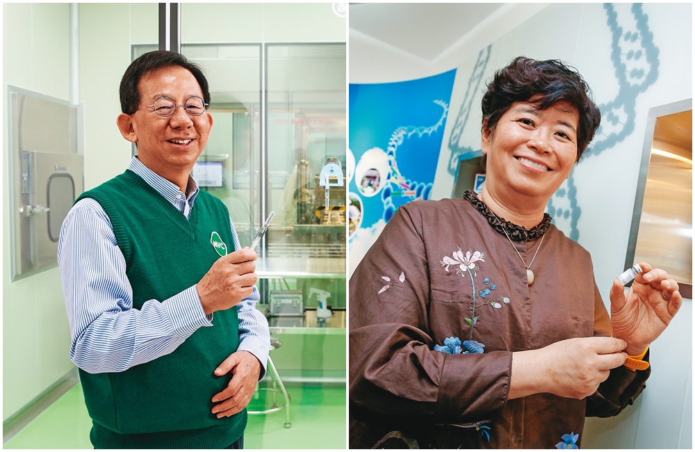 高端副董事長陳燦堅（左）和聯亞董事長王長怡（右）都將7月視為國產疫苗上市時間，讓王后疫苗戰更白熱化。