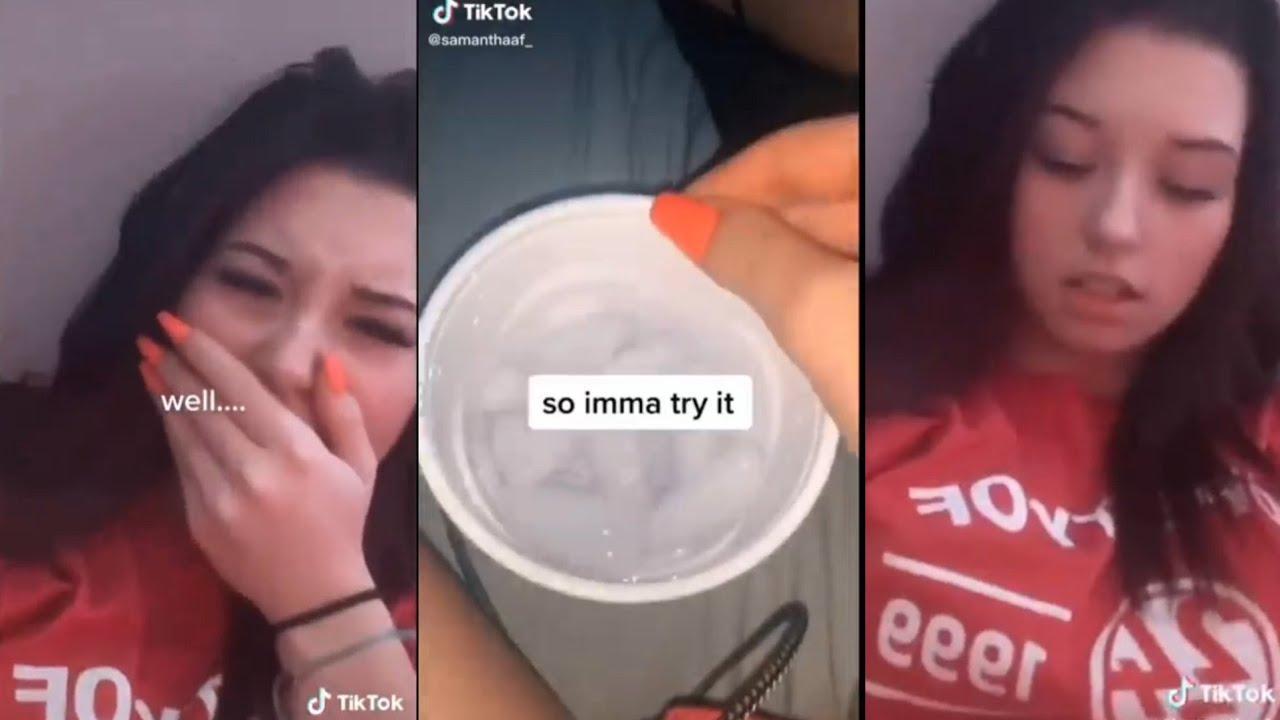近日瘋起的「冰塊挑戰」被醫師認證為不當行為。（翻攝自TikTok）