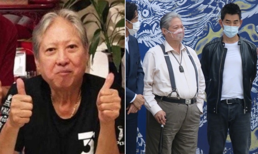 洪金寶日前出席新作的開鏡儀式，一掃過去健康亮紅燈的傳言。（翻攝自譚詠麟、任賢齊微博）