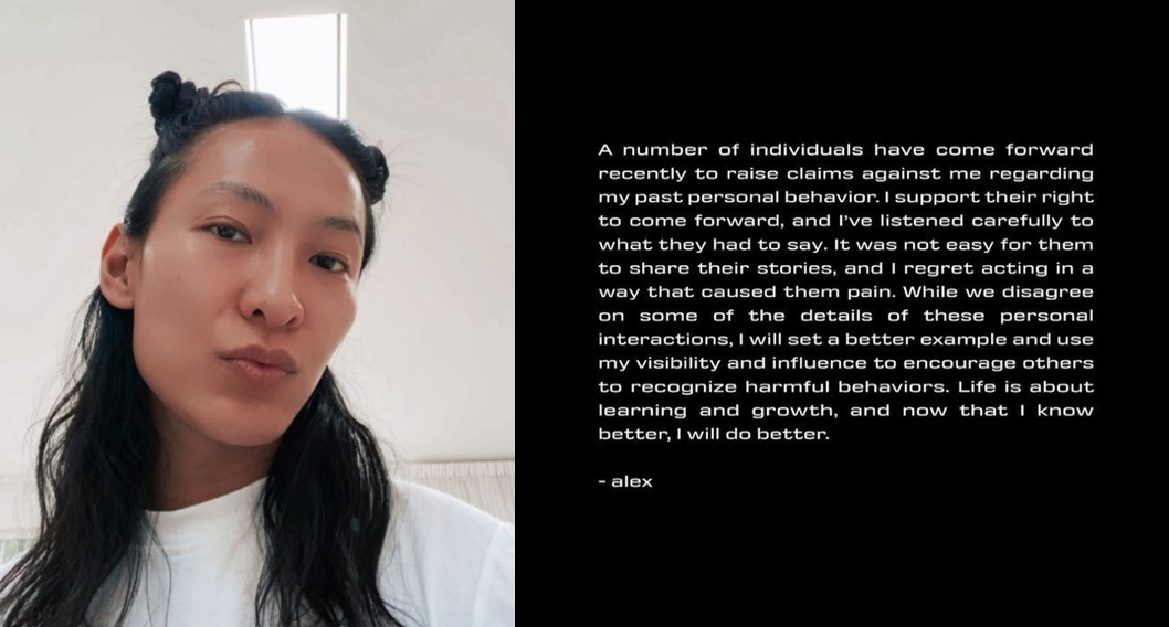 知名亞裔設計師王大仁日前遭連環爆料涉嫌性侵，今發聲明表示後悔行為造成他人痛苦。（翻攝Alexander Wang IG）