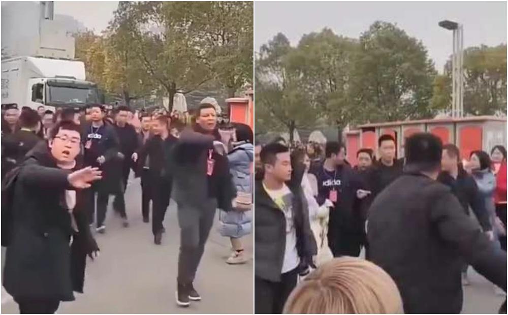 劉濤被拍到帶將近30個保鑣上街，影片在網路上被瘋傳。（翻攝自微博）
