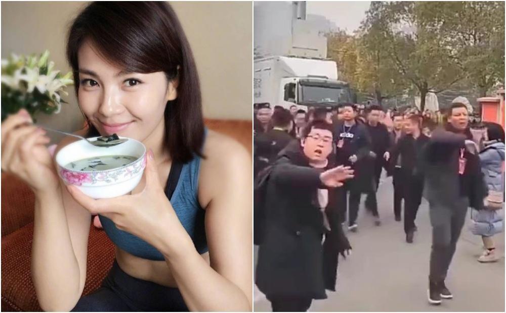 劉濤被拍到帶將近30個保鑣上街，影片在網路上被瘋傳。（翻攝自微博）