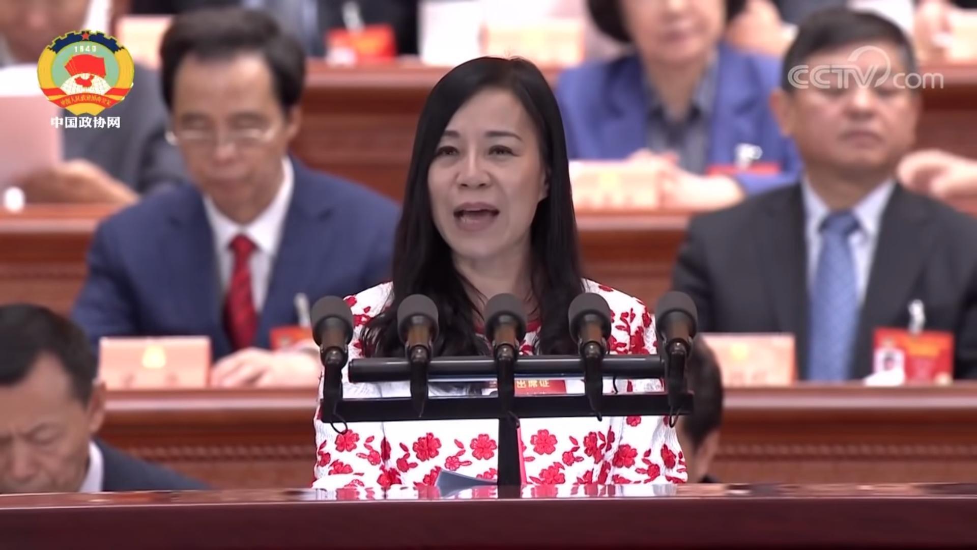 凌友詩2019年在中國全國政協會議上的演說引起台灣民眾批評。(翻攝自今日海峽YouTube頻道)