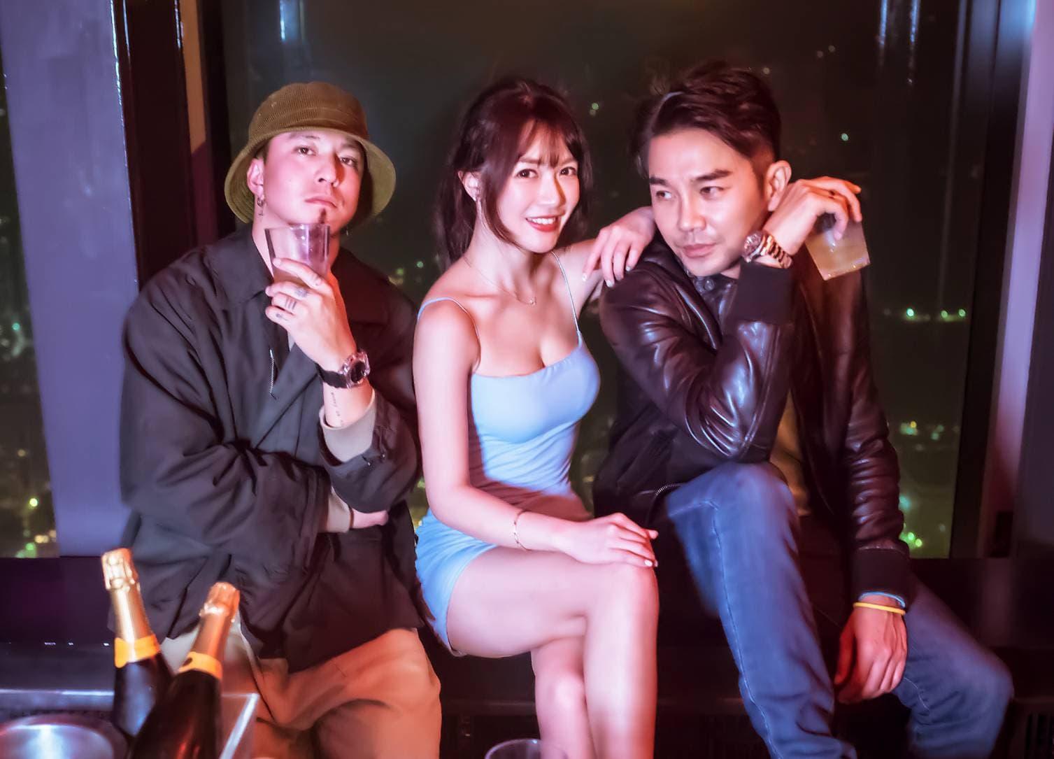 黃遠（左起）、黃巧綸與謝承均赴夜店踩點，為演出電影《山中森林》觀察夜店內的氛圍及人群。（禾力文創提供）
