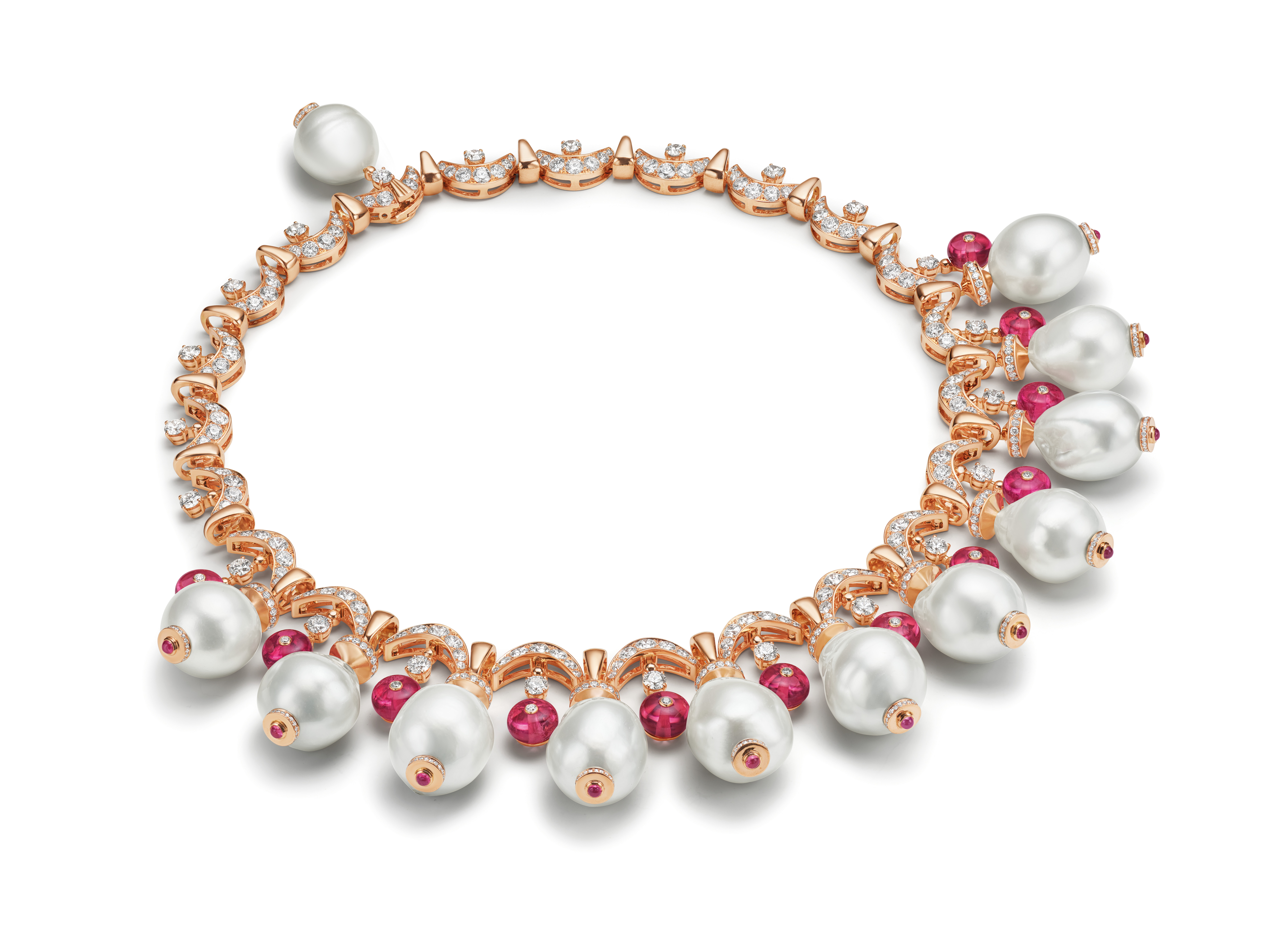 BVLGARI BAROCKO系列頂級碧璽、珍珠與鑽石項鍊。（寶格麗提供）