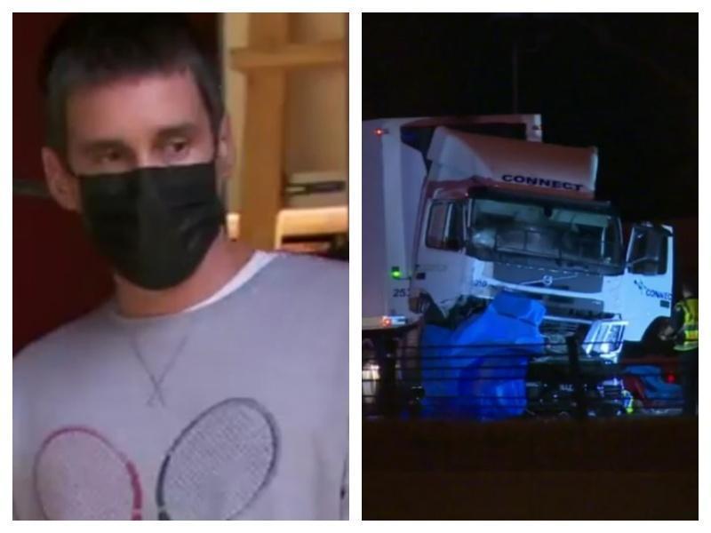 澳洲去年4月發生大卡車撞死4名警員的重大事故。(翻攝自9News)