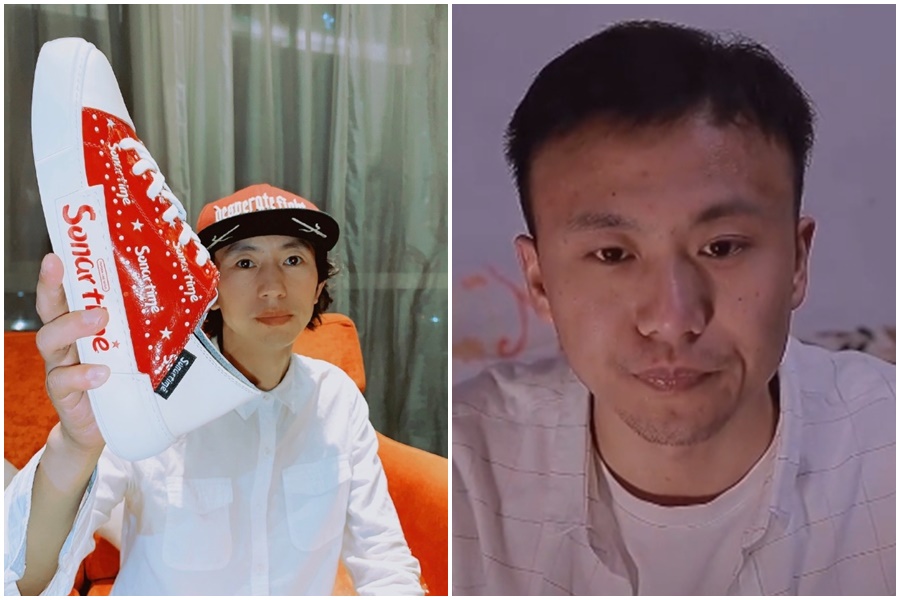 以〈我的滑板鞋〉爆紅的龐麥郎（左）透過經紀人白曉（右）證實長期深受精神病所苦，已經住進精神病院。（左圖翻攝自我的滑板鞋龐麥郎微博、右圖翻攝自八鵝吃醬瓜微博）