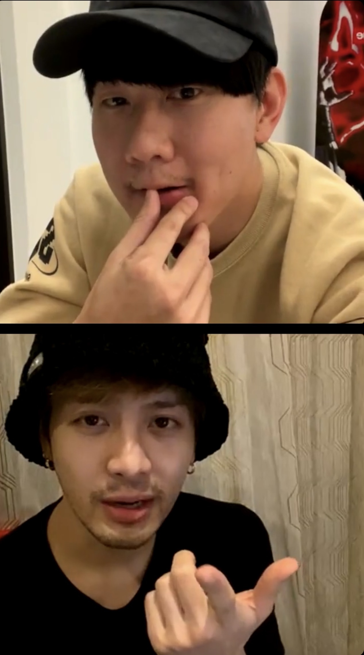 正在台北家中居家隔離的JJ林俊傑（上），昨晚無預警在IG開直播。（翻攝自林俊傑IG）