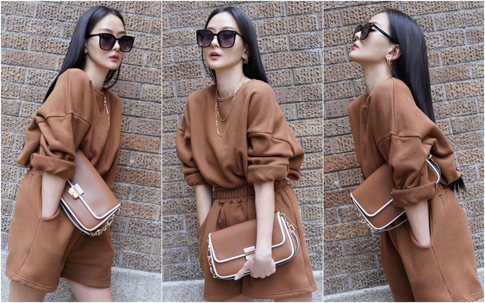孫芸芸以同色調裝扮，詮釋焦糖棕色Bradshaw布雷蕭系列包款。NT$19,000（翻攝自孫芸芸IG）