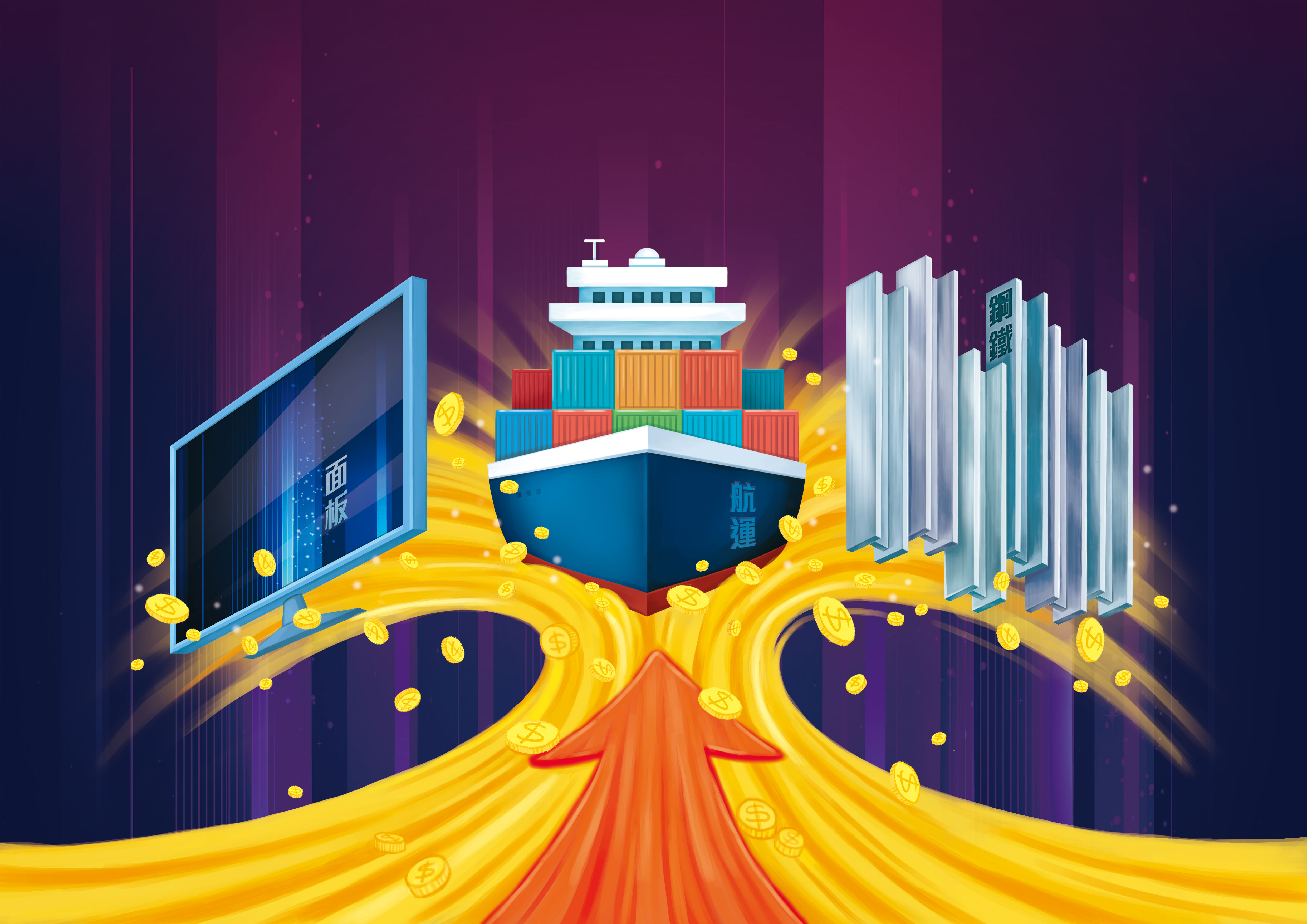 近期大型權值股熄火，資金輪動至熱門漲價題材族群，包括面板、航運及鋼鐵等。