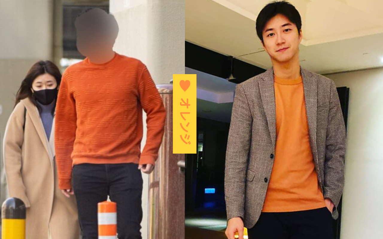 福原愛（左圖左）的學弟（左圖右）、老公江宏傑（右圖）都穿橘色毛衣，不知是男方喜好？還是小愛打扮的呢？（翻攝自《女性SEVEN》、江宏傑臉書）