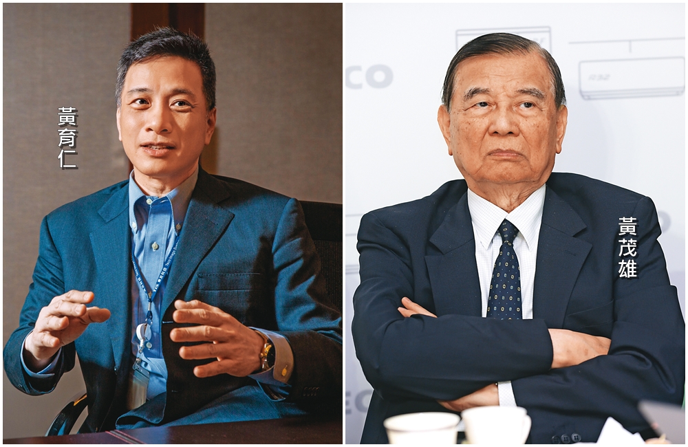 東元會長黃茂雄（右）面對寶佳買股插旗，找上華新麗華焦家求援。黃茂雄長子黃育仁（左，今周刊提供）對寶佳和華新麗華不信任，他認為應該找原始股東合作。
