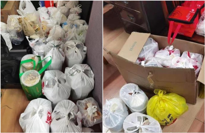 一名患有精神疾病的女子點了價值17萬的外送，家中被塞爆。（翻攝自微博）