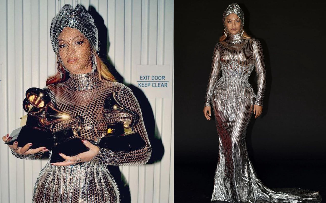 碧昂絲穿著由Burberry首席創意總監Riccardo Tisci設計的訂製禮服，出席葛萊美獎會後晚宴。（Burberry提供）