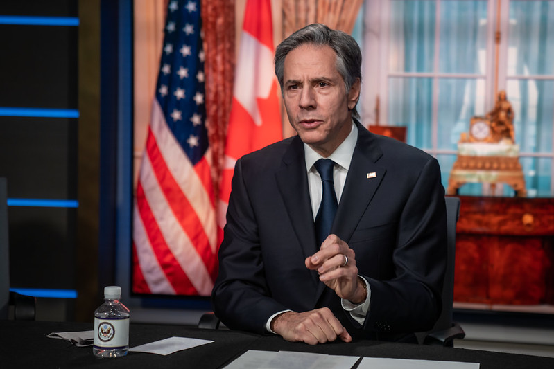 布林肯表示，若有任何人試圖以武力改變台海現狀，將會是個「嚴重錯誤」。（翻攝自@SecBlinken推特）