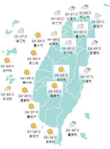 全台天氣一覽。(翻攝自中央氣象局)
