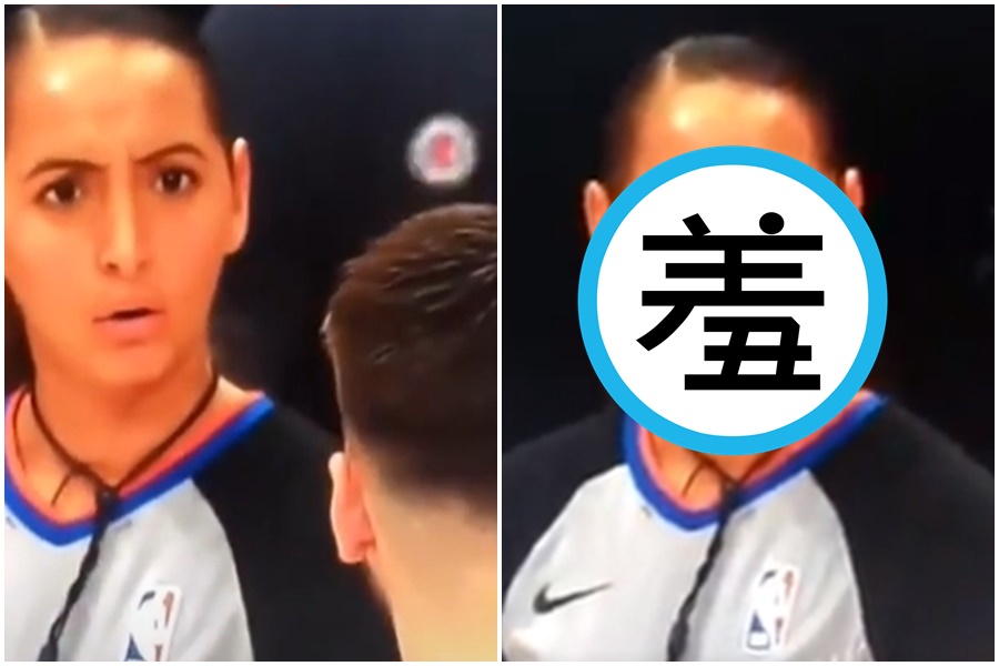 東契奇比賽中與女裁判的互動引起球迷討論。（翻攝自推特）