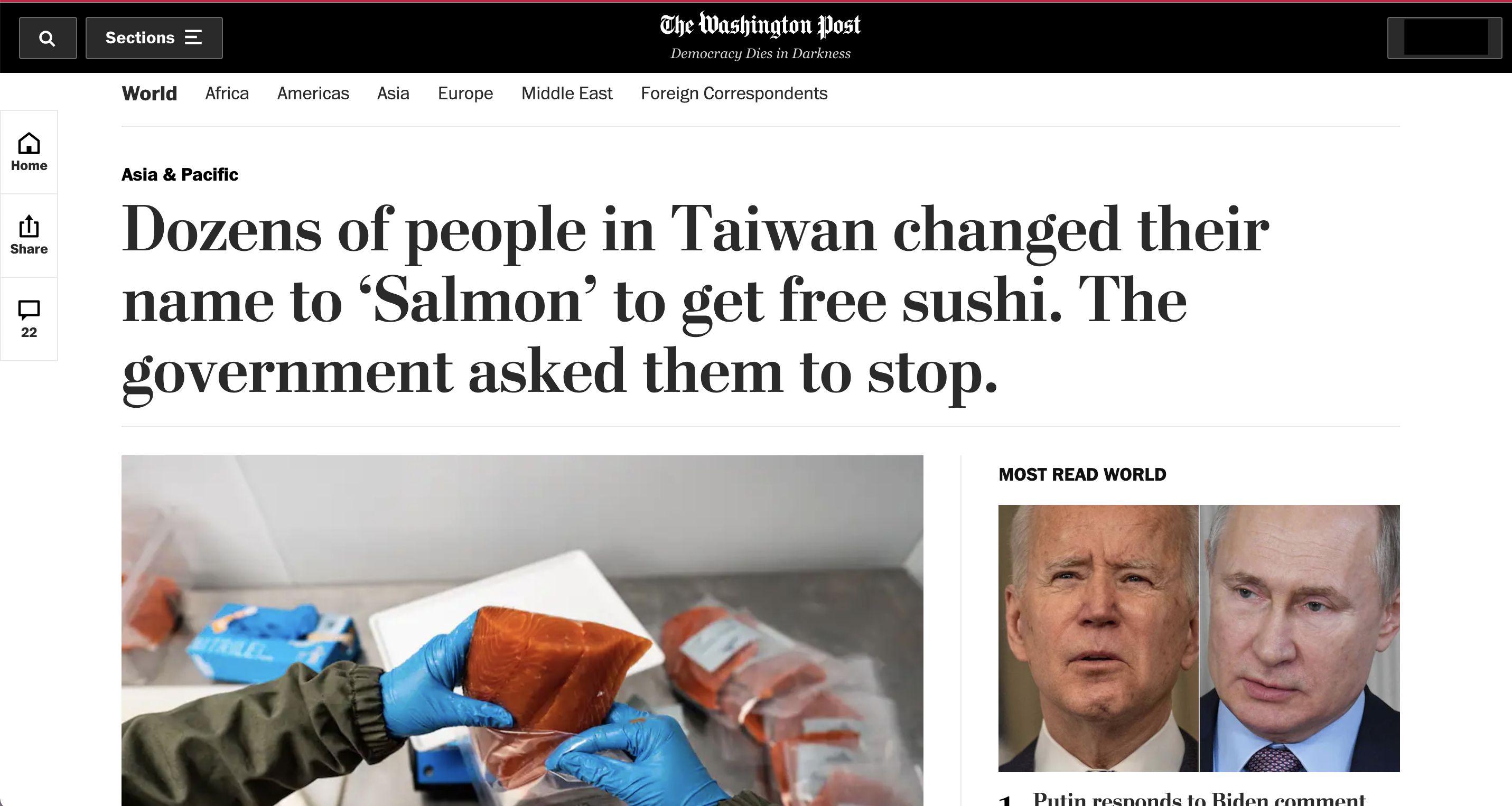 《華盛頓郵報》報導,官員呼籲民眾停止為了鮭魚改名行為。(翻攝The Washington Post官網)