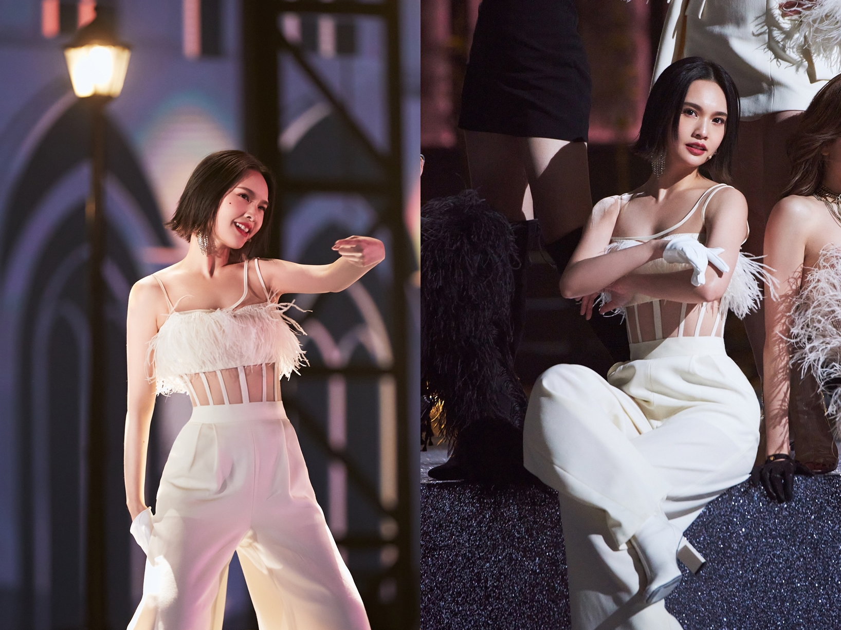 楊丞琳以白色羽毛中空裝展示性感。（樹與天空提供）