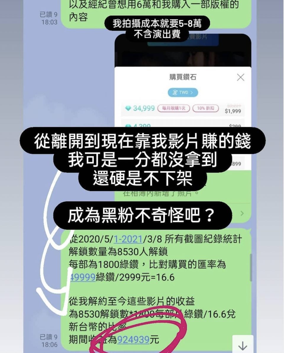 吳夢夢貼出對話截圖,指SWAG平台沒付給她應得的酬勞。(翻攝自吳夢夢IG)