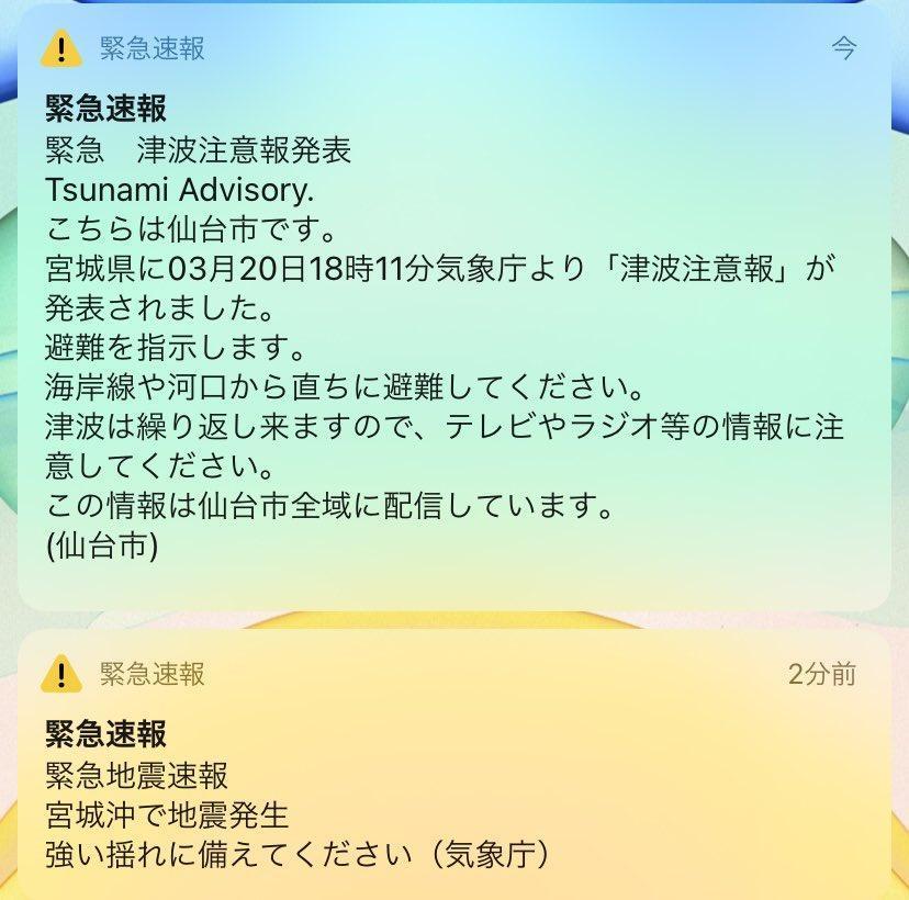 日本網友在推特分享收到的海嘯警報。(翻攝自@EigodeyogaL推特)