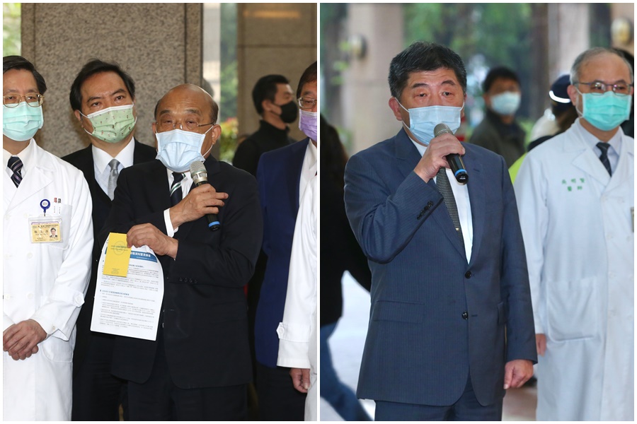 陳時中與蘇貞昌先後抵達台大醫院施打疫苗。