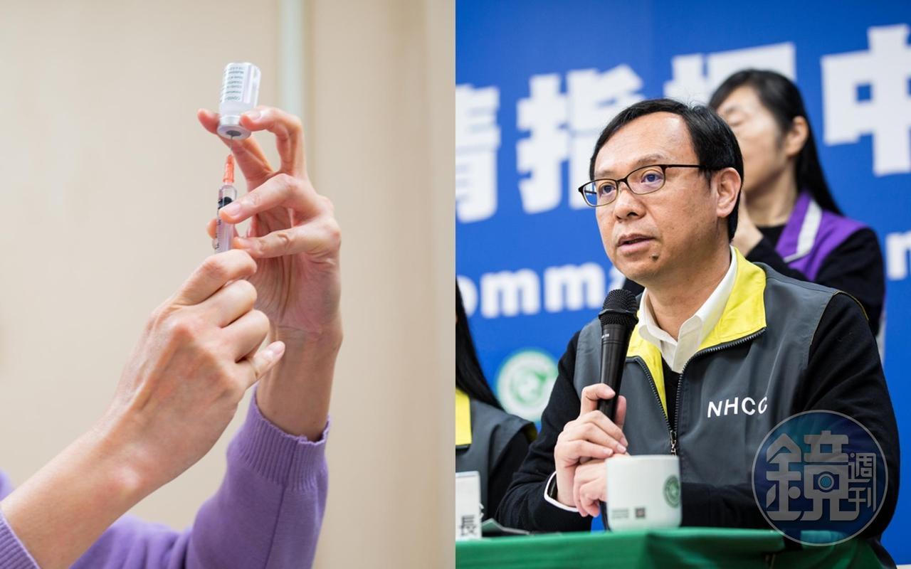 一名醫護人員施打疫苗後發生過敏反應，石崇良（右圖）表示個案目前已好轉。（行政院提供/本刊資料照）