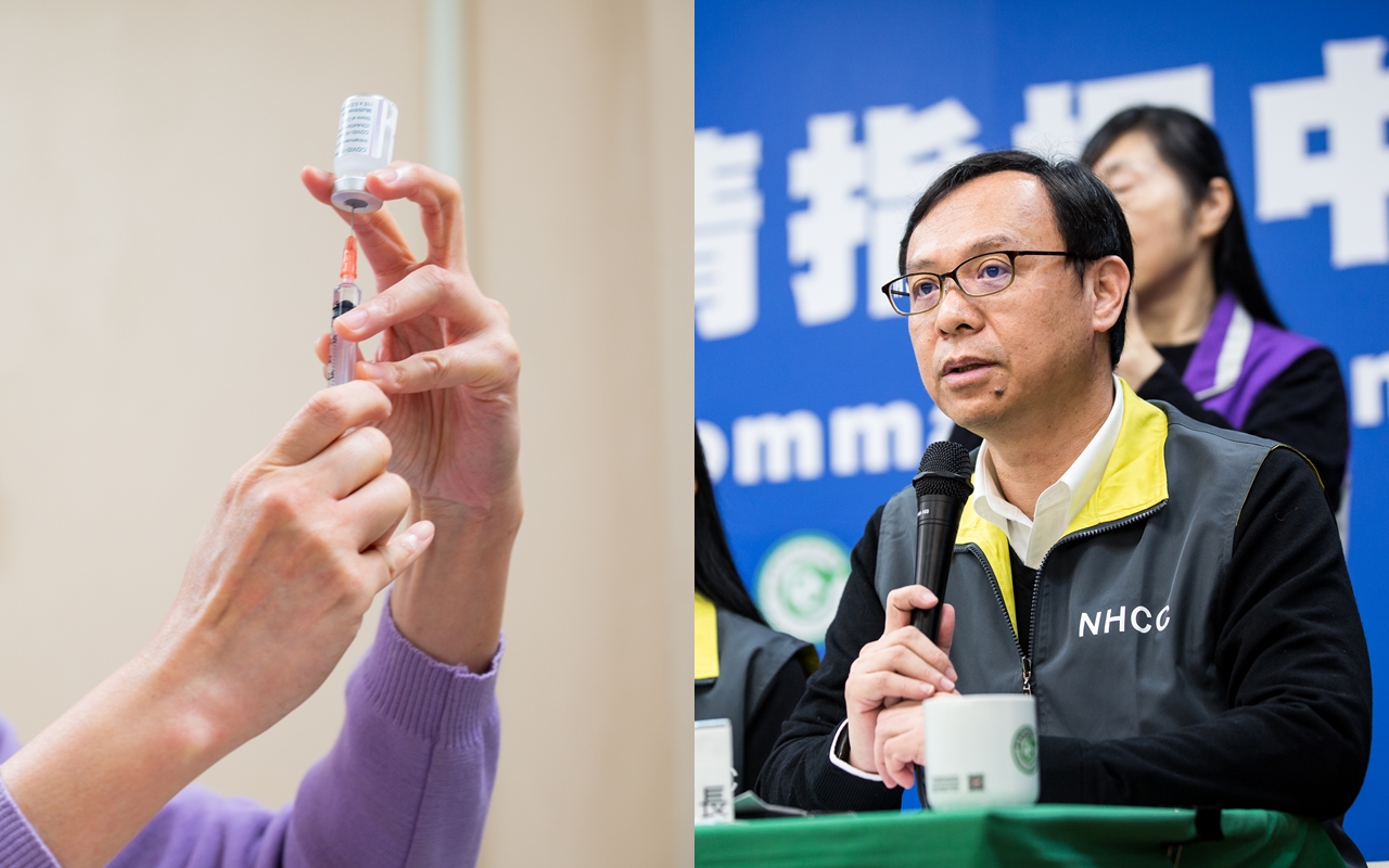 一名醫護人員施打疫苗後發生過敏反應，石崇良（右圖）表示個案目前已好轉。（行政院提供/本刊資料照）