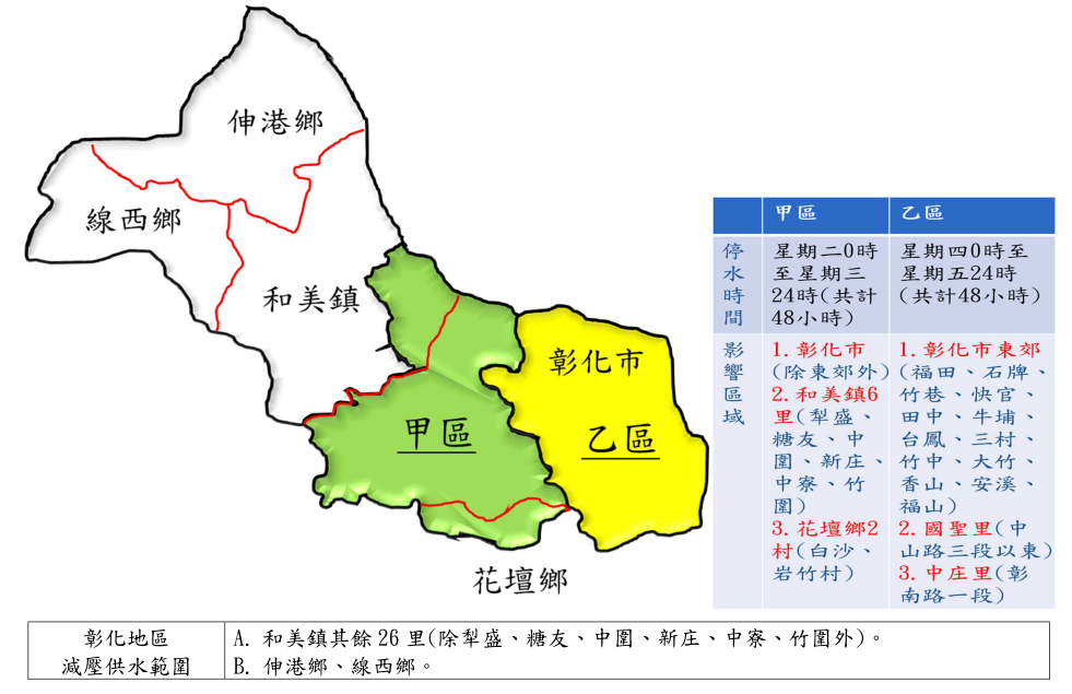 苗栗、台中及北彰化分區供水範圍。(翻攝自台灣自來水公司網站)