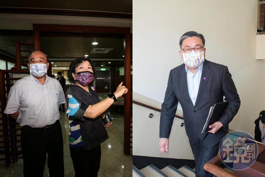 王定宇(右)之前表示免費提供給立委住宿的會館環境不佳,今國民黨立委葉毓蘭(左2)和吳斯懷(左1)則特地到大安會館和台北會館視察。