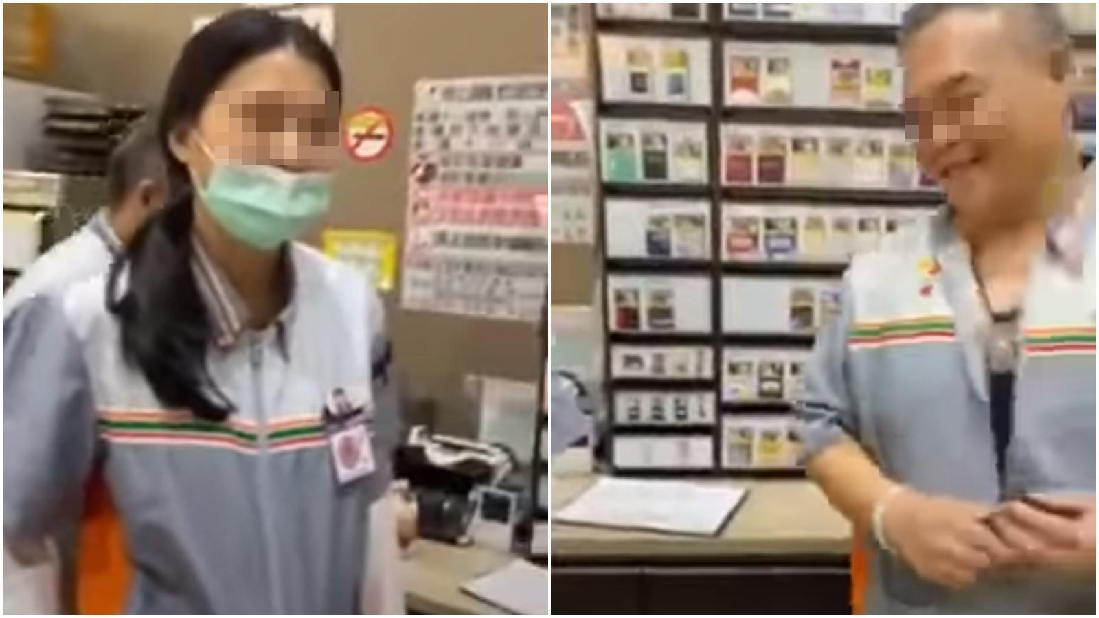 吳女事後頻頻向大夜班店員抱怨，主張自己的消費者權益，影片中可見兩名店員無奈之意表露無疑。（翻攝自YouTube頻道）