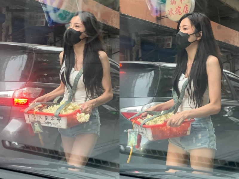 網友曬出建國北路高架橋附近路段有一位火辣正妹兜售玉蘭花。(翻攝自臉書)