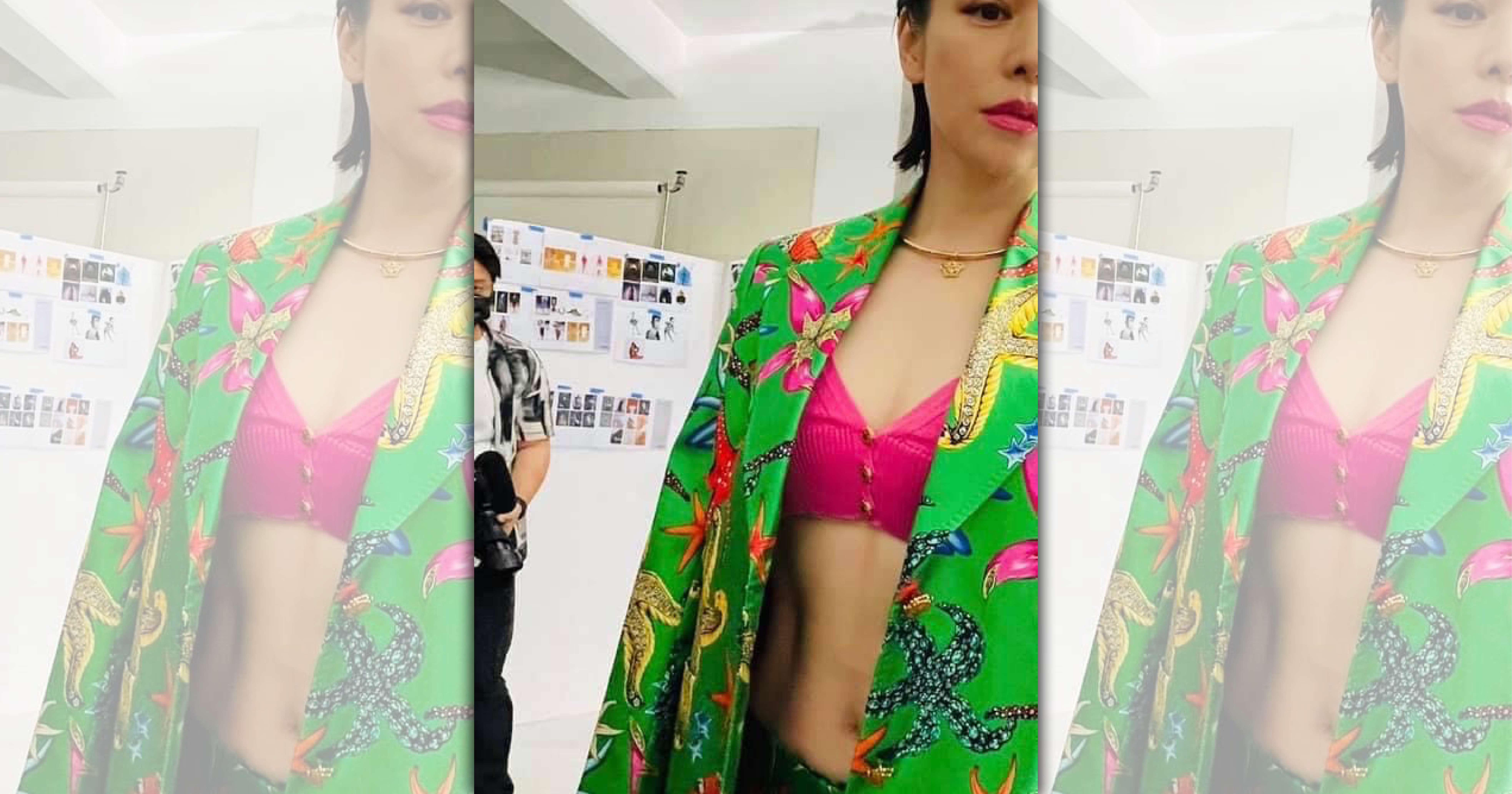 徐若瑄分享了一張自拍照，展現腹部川字線。（翻攝自徐若瑄臉書）