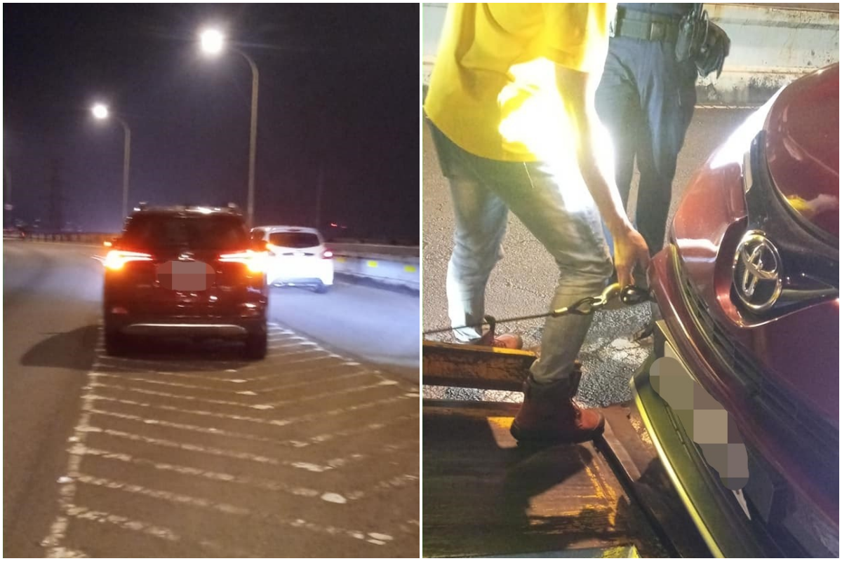 女駕駛緊急聯絡道路救援,對方冷靜安撫,立即判斷只能拖吊。(翻攝自臉書社團「爆廢1公社」)