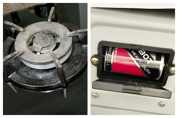 原PO在臉書「爆廢1公社」分享瓦斯爐原來是「吃電池」的。（翻攝自「爆廢1公社」臉書）