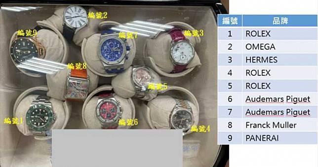 查扣的勞力士、沛納海等名錶。(翻攝畫面)
