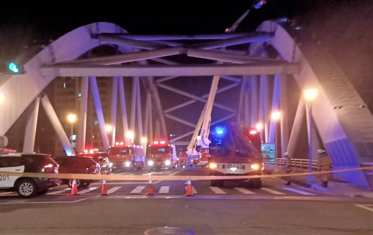 台中市男子因爲思念亡妻「心太痛」竟爬20公尺金母橋頂吶喊。（翻攝畫面）